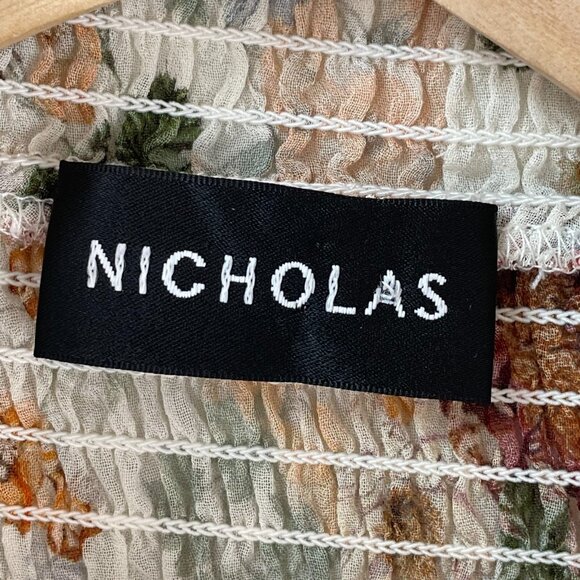 NICHOLAS Womens 2 Sheer Ivory Floral Print Smocked Top Long Sleeve Blouse Shirt - Picture 14 of 16